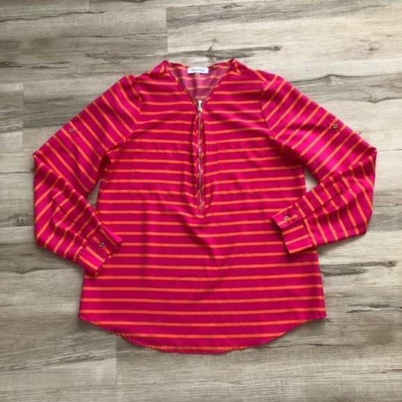 Calvin Klein Pink and Orange Striped Blouse - Picture 8 of 8